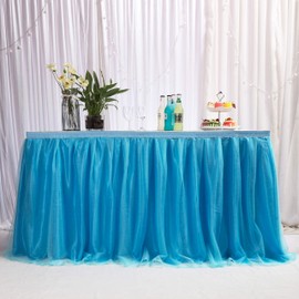 MYMM 6ft / 183cm Blue Tulle Tutu Table Skirt, Wedding Bridesmaid Sister Costume,Party Skirt, Rectangle Or Round Decorative Table Decoration, Fashion Deluxe Romantic Birthday Party Baby Shower (Wave)