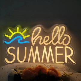 Hello Summer Neon Signs Led Acrylic Dimmable Reusable and Hanging Bar Neon Light up Lighting for Bedroom Home Bar Pub Wall Decor