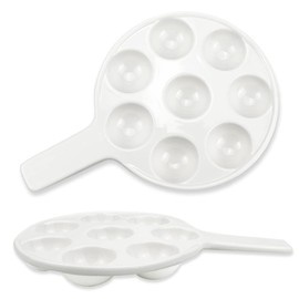 DOERDO 2PCS White Ceramic Escargot Plates with 8 Holes, 9.3-Inch Footed Dishes, Multifunction Food Dish Snail Plate for Oven (Large 8 Hole)