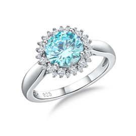 CAIDIKA 3.4 Carat Gemstone Ring Statement Cocktail Party Ring 925 Sterling Silver VVS Moissanite Engagement Ring Aquamarine Ring for Men Women, Size 7