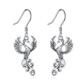 ONEFINITY Rising Phoenix/Snake/Wolf/Sword/Parrots/Filigree/Horse/Peacock Earrings 925 Sterling Silver Bird Phoenix Earrings Jewellery Gifts for Women Girls, Silver, No Gemstone