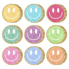 FYSUIMU 45 Pcs Boho Smile Face Cutouts Groovy Happy Face Cut-Outs Colored Preppy Paper Cutting with 100 Pcs Glue Points for DIY Crafts Back to School Classroom Bulletin Board