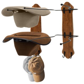 WRINGKIT Set of 2 Cowboy Hat Rack for Wall, Rustic Western Metal Cowboy Hat Holder Hanger with Solid Wood Board, Holds Up to 4 Hats And 8 Baseball Caps, Cowboys Sun Hats Organizer for Wall Decor