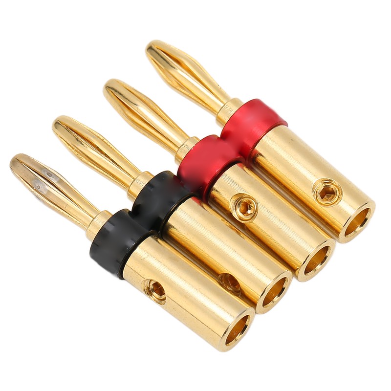 Preffair 4pcs Speaker Banana Plugs 24K Gold Plated Dual Screws