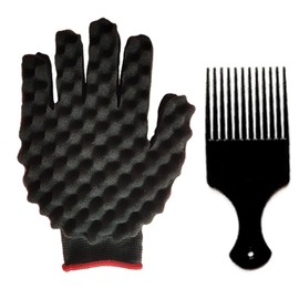 Magic Curly Barber Curling Twist Gloves Brush, Curling Gloves Brush for Black Men Women Natural Hair (Glove*1 + Hair Pick*1)