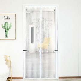 Striped White Magnetic Entryway Door Screen 90x210cm