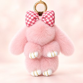 Fluffy Bunny Keychain for Holiday Gifting – Cute Bow Rabbit Bag Charm for Keys, Handbags & Couple Gift Moments