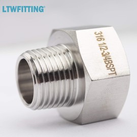 LTWFITTING Stainless Steel 316 Pipe 3/4 Inch Female BSPP x 1/2 Inch Male BSPT Adaptor Fuel Gas Air (Pack of 5)
