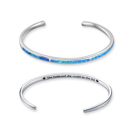 Winnicaca Fire Opal Bangle - Sterling Silver Adjustable Cuff Bracelet - Jewellery Gift, Silver, Blue