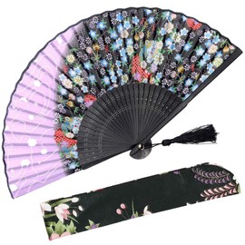with a Fabric SleeveOMyTea Sakura Japanese/Chinese Hand Fan with Silk and Bamboo Frame and a Fabric Sleeve to Protect The Fan Itself Wzs-4