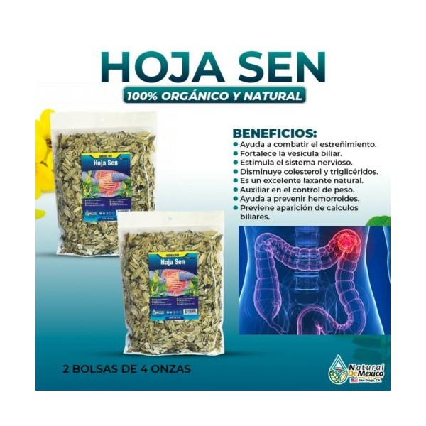 Natural de Mexico USA Hoja Sen Herbal Tea 8 oz-227g (2/4 oz) Dried Senna Leaves Tea Digestive Support