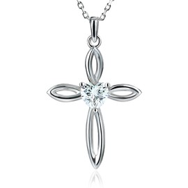 Kuschelkatze 925 Sterling Silver Cross Necklace for Women with 1CT Heart-shaped Moissanite, Celtic Knot Cross Necklace, Religious Gifts for Women, average size, White-gold-plated-silver, Moissanite