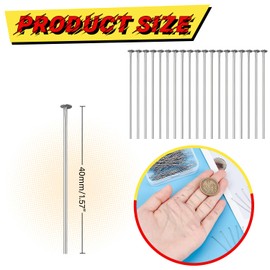 Qimoo 500Pcs Flat Head Pins for Jewelry Making, Stainless Steel Jewelry Head Pins Length 1.57"/40MM Flat Headpins for DIY Craft Bead Earring Necklace