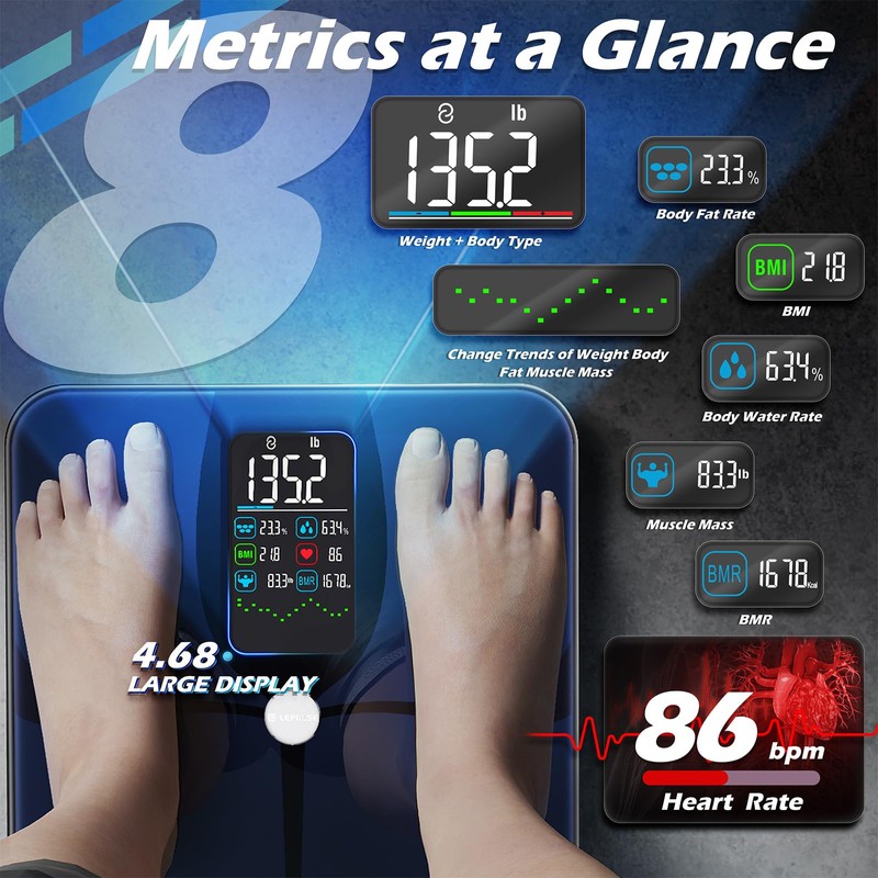 Lepulse Smart Weight Scale With BMI Body Fat Muscle Mass,