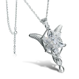 bahamut 925 Sterling Silver LOTR Arwen Evenstar Pendant Necklace with 5A Cubic Zirconia, Princess of the Elves Jewelry for Women (Silver Medium)