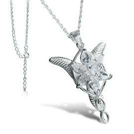 bahamut 925 Sterling Silver LOTR Arwen Evenstar Pendant Necklace with 5A Cubic Zirconia, Princess of the Elves Jewelry for Women (Silver Medium)