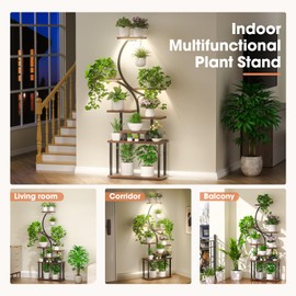 Tovve Plant Stand Indoor with Grow Light, 8 Tiered 66" Tall Plant Shelf, Corner Large Plant Stand for Indoor Plants Multiple, Metal S-Shaped Plant Flower Holder, for Living Room, Patio, Balcony
