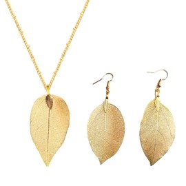 YSDYY 1 Gold Leaf Necklace and 1 Pair of Leaf Earrings, Creative Jewelry, Adjustable Necklace, Simple Style Jewelry