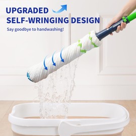 BOOMJOY Twist Mop with Self-Wringing System for Floor Cleaning, Scouring Pad for Stubborn Stains, 53" Long Handle – Ideal for Kitchen, Bathroom & Home Use – Perfect for Pet Owners