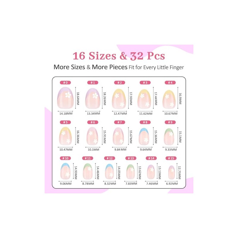Kit de uñas postizas Qiek de 16 tamaños para niñas:
