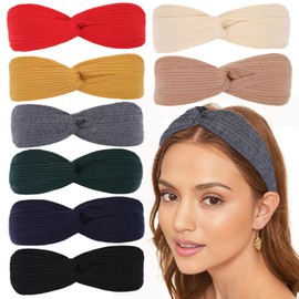 XTREND 8 Pcs Nylon Headbands for Women, Cross Knotted Elastic Headbands, Hair Accessories for Women Yoga Workout, Non-Slip Sweat Soft Headbands, Solid Color, Simple Versatile