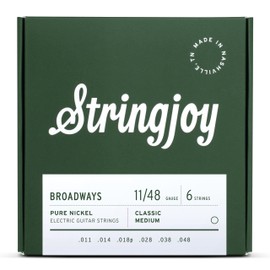 Stringjoy BR1148 Broadways Pure Nickel Electric Guitar Strings, (Classic Medium Gauge - 11-48)