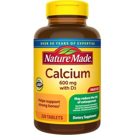 Nature Made Calcium 600 mg with Vitamin D3, Dietary Supplement for Bone Support, 220 Tablets (pack of 1)
