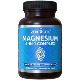 Zentastic Suplemento complejo de magnesio 4 en 1 glicinato, malato, taurato y lactato de magnesio, quelado de alta absorción para nervios, músculos,