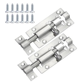 2 Pack Stainless Steel Sliding Bolt Latch Lock, 3 Inch (Silver)， Door Bolts Lock Latch,Resistant Small Plate Latches for Elevate Your Door Security for Bathrooms, Cupboards and Storage Units