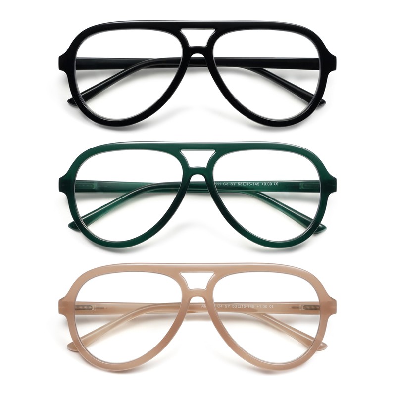 AMOMOMA 3 Pack Retro Oversized Aviator Reading Glasses for Women