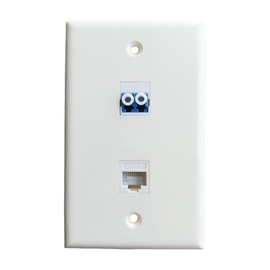 BUPLDET LC/UPC Fiber CAT6 Ethernet Wall Plate - Single Gang LC Duplex Fiber Optic Cover Plate with CAT 6 RJ45 Keystone Jack - White