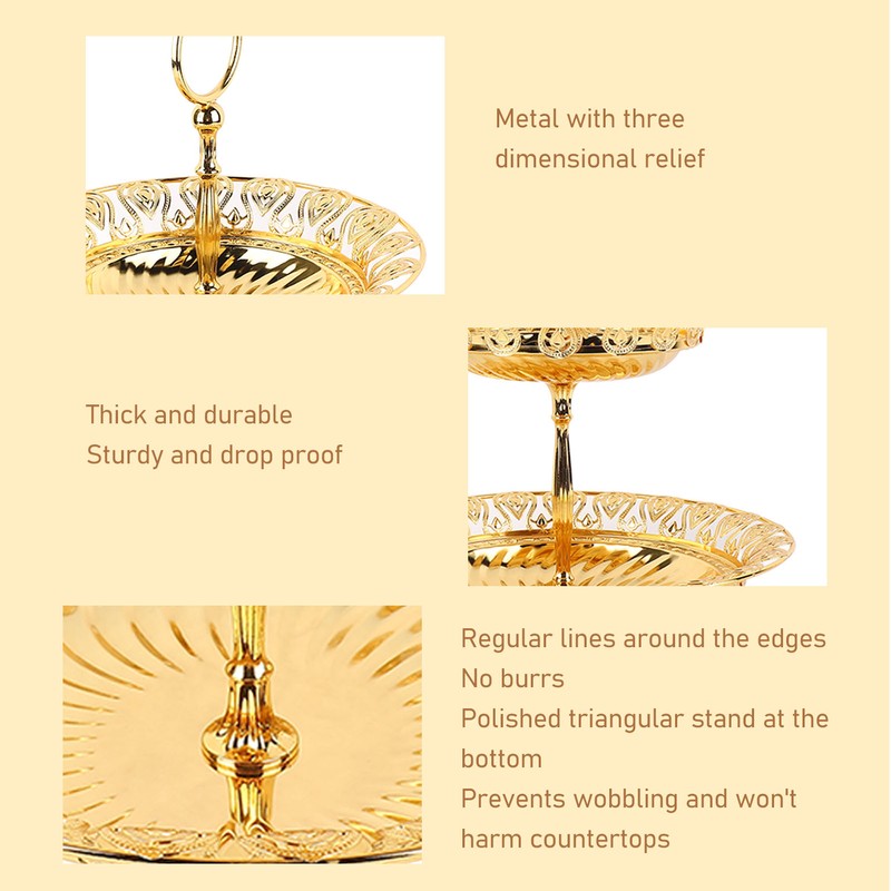 2 Tier Fruit Plate Metal Round Gold Plated Beautiful Cupcake