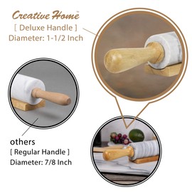 Creative Home 18" L Deluxe Natural Marble Stone Rolling Pin with Wooden Handles and Cradle, 2-1/4" Diam. x, White (pattern may vary)