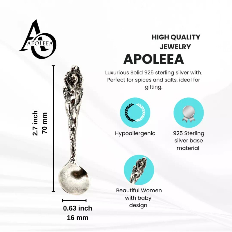 SILVERLIZA SOLID 925 Sterling silver Love Disarmed Mini salt Spoon/