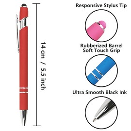 Oddmoal Ballpoint Pen with Stylus Tip, Soft Touch Click Metal Pen, 1.0mm Medium Point, Black Ink, 12 Count(Red)