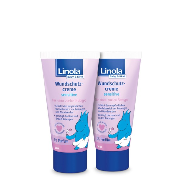 Linola Baby & Child Sensitive Wound Protection Cream - 2 x 50 ml - For the Nappy Area | Protects Delicate Baby Skin from Irritation and Sore Skin