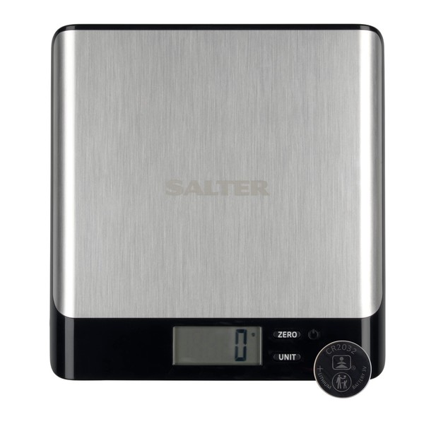 Salter 1052A SSBKDR Kitchen Scale - Arc Pro, Compact, 5 kg Capacity, Cooking/Baking, LCD Display, Add & Weigh/Tare Function, Easy Clean Hygienic, Measures Liquids/Fluids, Compact, Stainless Steel