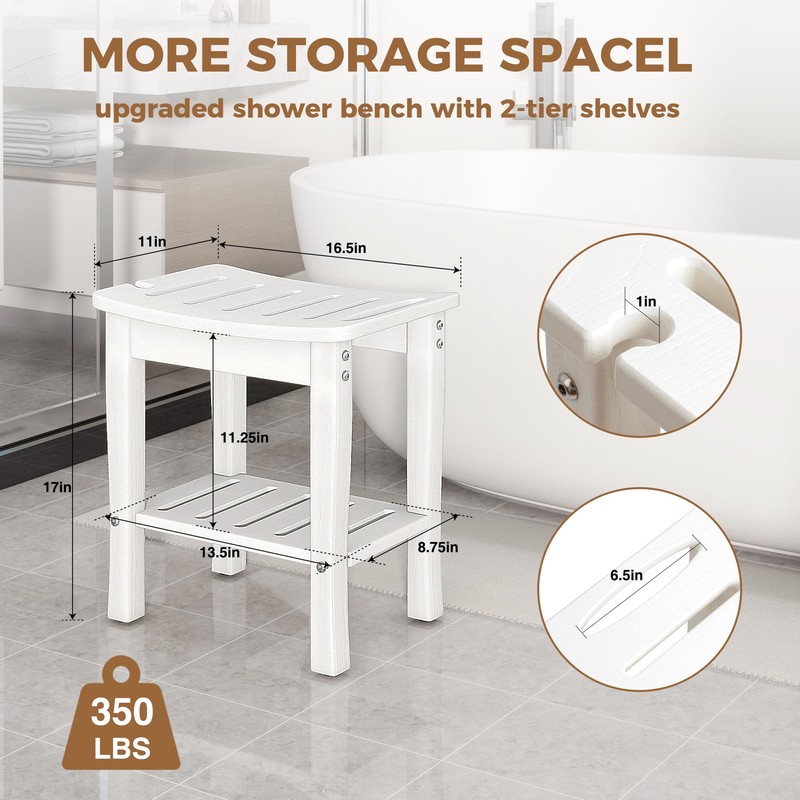 FLYJOE Shower Bench for Shaving Legs, Waterproof HDPE Chair Seat