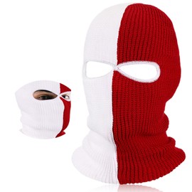 BBTO Ski Mask Balaclava Full Face Cover 2 Hole Balaclava Winter Knitted Balaclava for Outdoor Sports (Red and White,Classic Style)