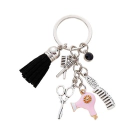 Comb Scissors Charm Keychain Creativity Funny Keyring for Hairdresser Hair Stylist Gift Cosmetology Tassel Jewelry (Pink)