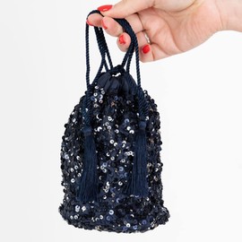 Maya Deluxe Women's Handbag Ladies Sequin Bag Bridesmaids Sparkling Drawstring Coin Purse Pouch for Evening Prom Party Clutch, navy
