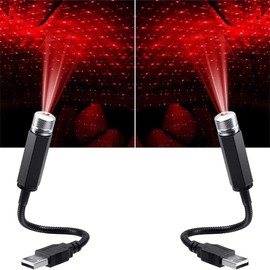 2Pcs Red Mini LED Star Night Projection Light, USB-Powered Car Roof & Wall Projector Night Light