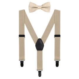 Wanying Partner Look Braces and Bow Tie Set for Men, Women, Babies, Toddlers and Children – 3 Black Clips, Y-Shape, 2.5 cm, Highly Elastic Braces, Plain -