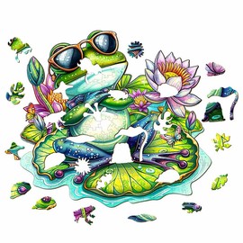 Jigfoxy Wooden Puzzle for Adults, Leisurely Frog Wooden Jigsaw Puzzles for Adult, Unique Animal Shape Wood Cut Puzzles, Christmas Thanksgiving Gifts for Friends Family (M-11.4 * 10.6in-170pcs)