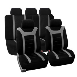FH GROUP Universal Fit Full Set Sports Fabric Car Seat Cover with Airbag  Split Ready, (GrayBlack) (FH-FB070115, Fit Most Car, Truck, SUV, or Van)    