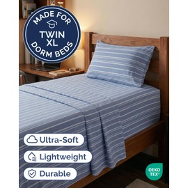 Extra Deep Twin XL Sheet Set - 3 Piece Breathable & Cooling Bed Sheets - Easily Fits 18 to 24 inch Mattress - Soft, Wrinkle & Fade Free w/ Extra Deep Pockets - Hotel Luxury Bedding - Blue Stripes 3