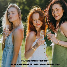 Gold Rings Bracelets for Women - 18K Gold Plated Love Friendship Bracelet Cubic Zirconia Bangle with Ring Jewelry Set ,Wedding Party Christmas Valentine's Day Birthday Gifts for Her Girlfriend