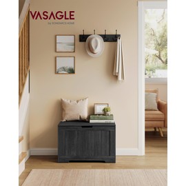 VASAGLE Storage Chest, 29.9 Inches Width Storage Bench, Entryway Bench with 2 Safety Hinges, Shoe Bench, Farmhouse Style, for Entryway, Bedroom, Living Room, Charcoal Gray ULHS011B02