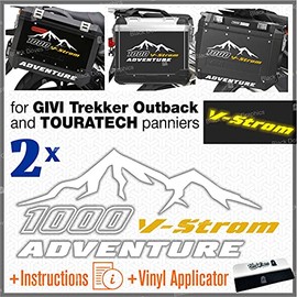Set of 2 stickers compatible with original Suzuki V-Strom 1000 and Touratech Allu and GIVI TREKKER OUTBACK (white-yellow)