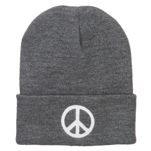 e4Hats.com Peace Symbol Embroidered Long Beanie - Grey OSFM
